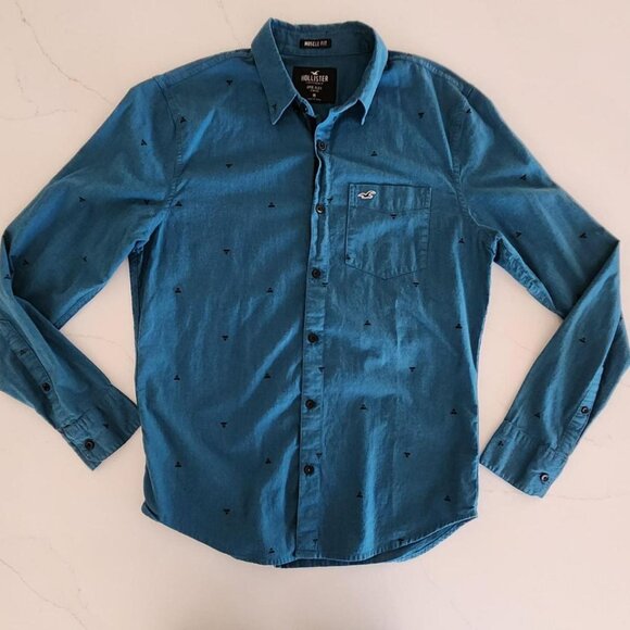 Hollister Sz M Epic Flex Stretch Button Down Shirt Muscle Fit Long Sleeve Casual - Picture 3 of 10